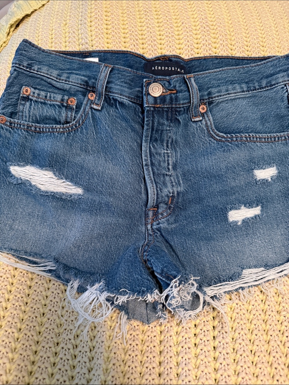 Aeropostale Women's Blue Distressed Denim Cutoff Shorts
